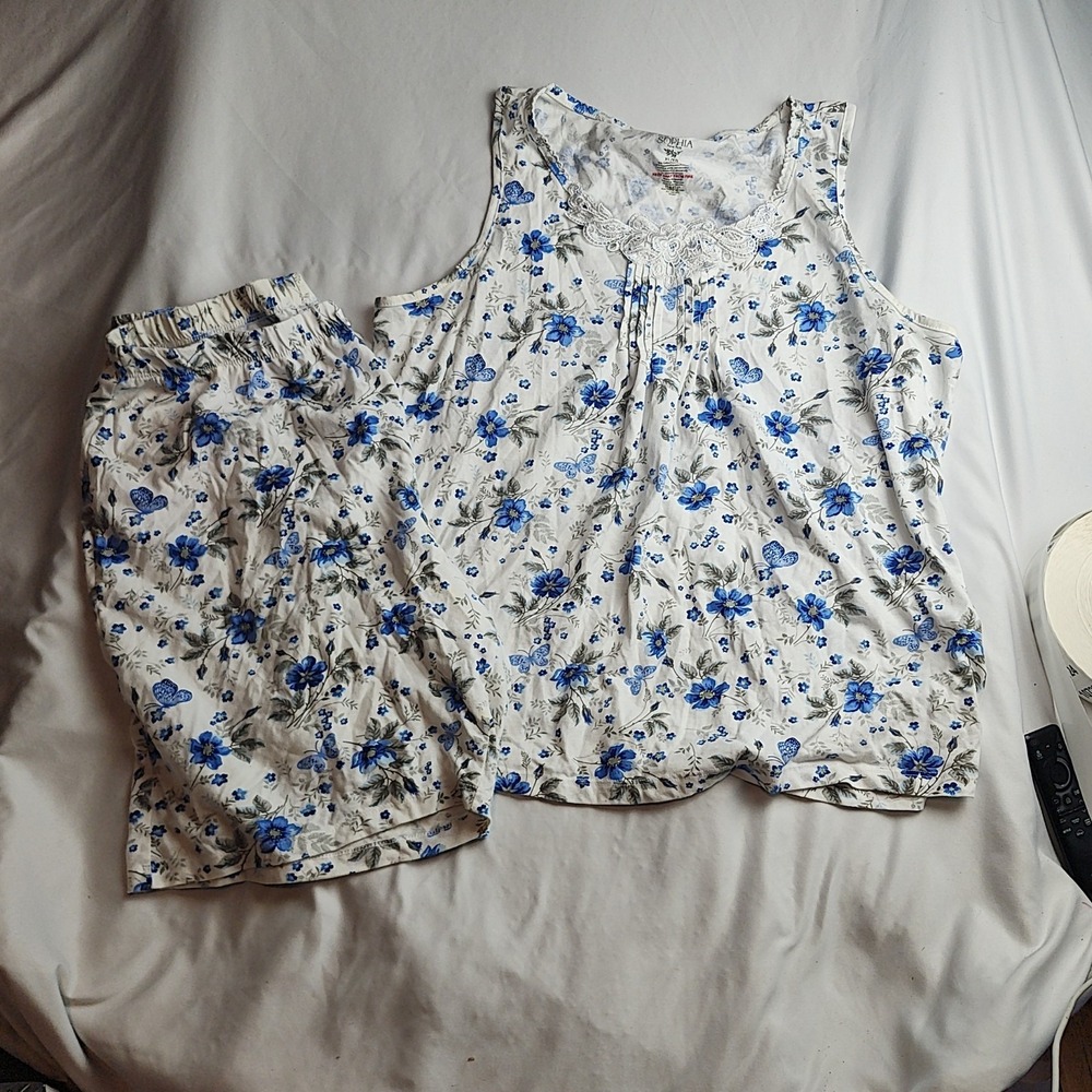 Sophia Rene Rofe Pajama Set Tank Top Shorts Blue Floral Women's Size XL